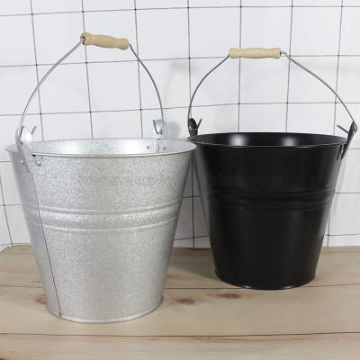 China Sustainable Log Storage Bucket With Lid Galvanized Iron Tool Cleaning Bucket With Handle 10L Fireside Metal Ash Wood Bucket for sale