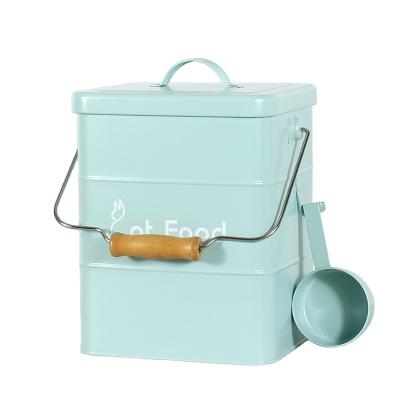 China Stored Rectangle Washing Powder Bin With Scoop Pet Food Box Metal Detergent Container for sale