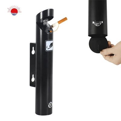 China Wall Mounted Cylinder Stainless Steel Ashtray Lockable Cigarette Ash Smoking Viable Outdoor Public Smokeless Trash Bin for sale