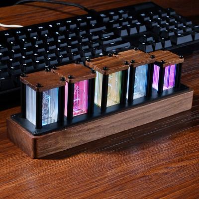 China X-043 style usb port Quasi-glow modern antique RGB tube led desk and table clock alarm steampunk gixie digital and analog-digital smart wood clock for sale