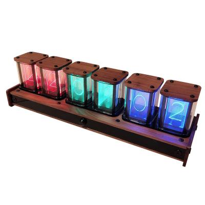 China X-037 Style USB Port Quasi-glow Modern Antique Tube RGB Led Desk and Table Clock Digital and Analog-Digital Smart Wooden Clock gixie alarm 6 hour for sale