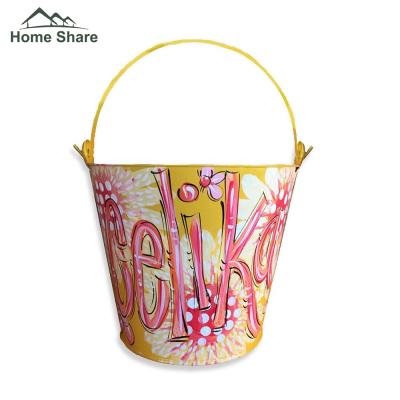 China Modern Yellow Custom Bucket Painted Personalized Floral Easter Bucket for sale