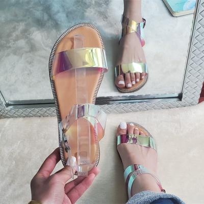 China 2020 Fashion Trend Fashion Trend Fancy PVC Sandals Girls Transparent Jelly Female Sexy Women's Flat Shoes for sale