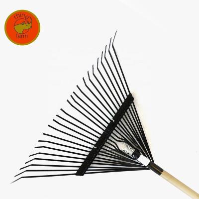 China High Quality Agricultural Garden Rake Hot Sale Green 24teeth Steel Leaf Rake With Long Wooden Handle for sale