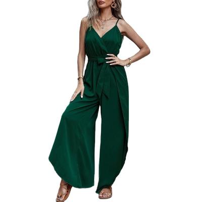 China Factory Spring Solid One Piece Jumpsuit Casual Type Anti-wrinkle And New V-Neck Summer Leisure Sling for sale