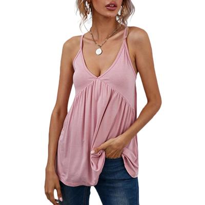 China Factory Sale New Fashion Hot QUICK DRY V-Neckline Sleeveless A-Line Loose Ruched Loose Backless Women's Casual Tops for sale