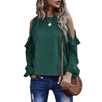 China Autumn Solid Color Anti-Pilling New Women's Long Sleeve Tops Loose Off-the-Shoulder Tops With Puff Sleeves for sale