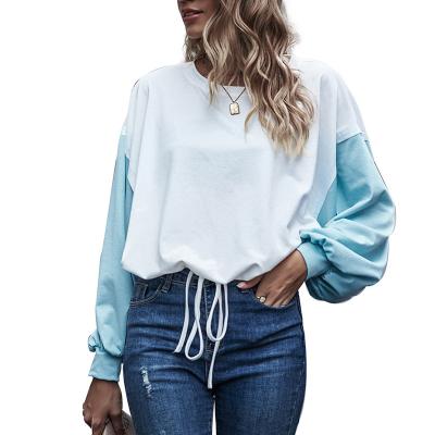 China Hot Selling Anti-pilling White And Blue Quilted Casual Sports Style T-shirt Loose Blouse For Women for sale