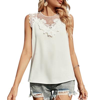 China 2022 QUICK DRY spring and summer new top women's white lace O neck splice sleeveless vest for sale