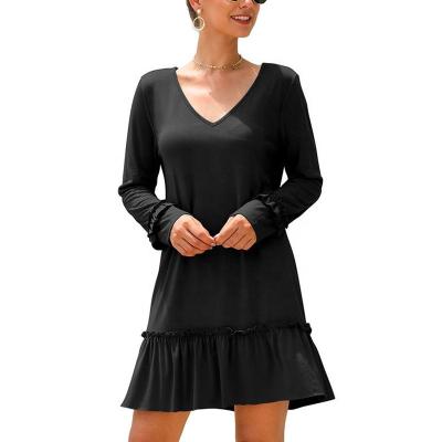 China 2022 Autumn Anti-wrinkle European and American women's solid color clothing V-neck spiky knit dress for sale