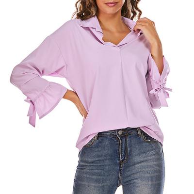 China New Design Popular Design Ladies Blouse Solid Color Anti-Shrink Long Sleeve Breathable Soft 100% Cotton Woven Shirt for sale