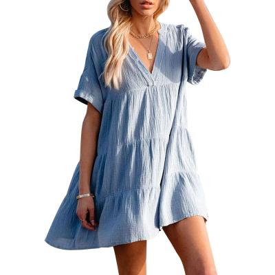 China Anti-static the new 2022 summer loose fat younger sister female temperament v-neck dress with short sleeves for sale