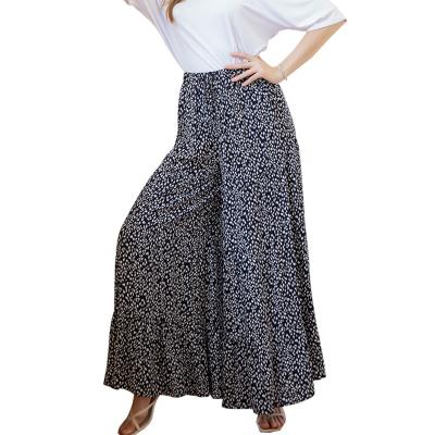 China Factory price quality assurance breathable unique design ladies print all over wide leg pants women loose elastic high waist casual pants for sale