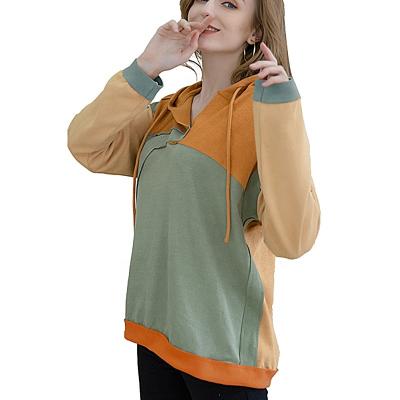 China Best Selling New Design Latest Women Fashionable Long Sleeve Hoodies Color-block Blouse for sale