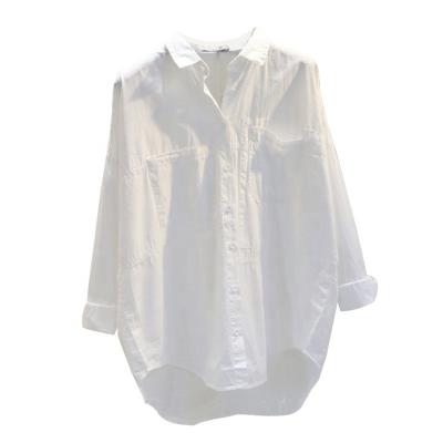 China Guarantee Anti-Shrink Classic Ladies Quality Factory Price White Shirts Long Sleeve 100% Cotton Washed Blouse for sale