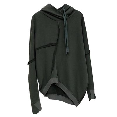 China New Popular Design Anti-Shrink Solid Color Irregular Edge Hooded Wool Edge Stitched Top Casual Hoodie With Finger Sleeve for sale