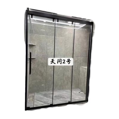 China 3 Modern Glass Sliding Black Frameless Cushioned Shower Doors for sale