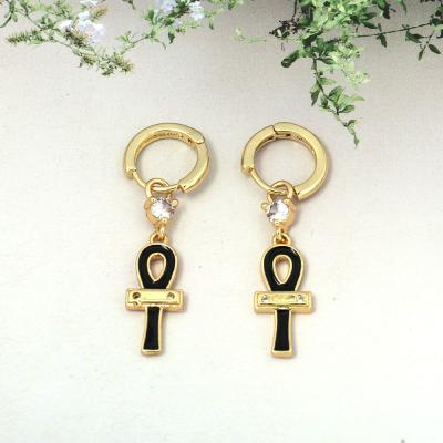 China Huggies FASHIONABLE Cross Earrings Girl Jewelry New Arrival Colorful Enamel Cross Statement Circle Earrings for sale