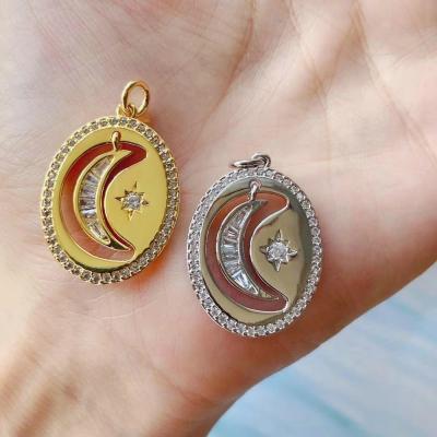 China FASHIONABLE Wholesale Brass Gold Plated Oval Shape Moon Star Shape Pendant For Necklace Making for sale