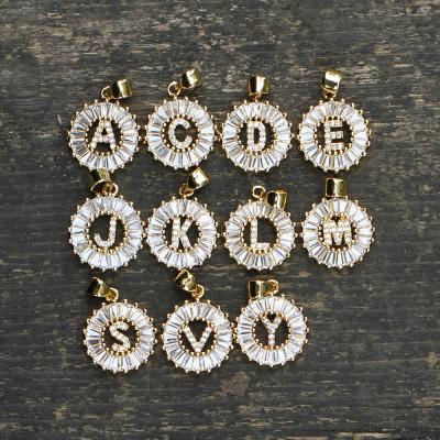 China Crystal Letter Pendant Necklace Letter 15mm white TRENDY C R J charm zirconia pendants for sale