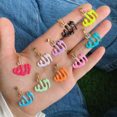 China FASHIONABLE Wholesale Muslim Islamic Enemal Allah Necklace Jewelry Hip Hop Bling Women Gold Quran Allah Pendants for sale