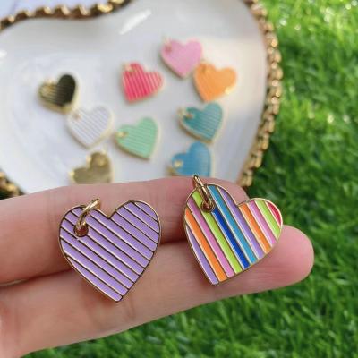 China Rainbow Colored Copper TRENDY Romantic Heart Shaped Enamel Pendant Charms Jewelry Findings for sale