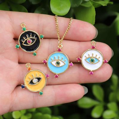 China Colorful Hiphop Enamel Coin Shape Eye Pattern Gold Plated Jewelry Findings For Jewelry Making for sale