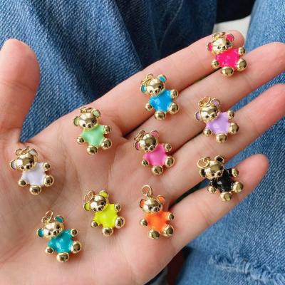 China 2021 FASHIONABLE New Enamel Multicolor Cute Gold Plated Enamel Heart Bear Charm Pendants Necklace Jewelry for sale