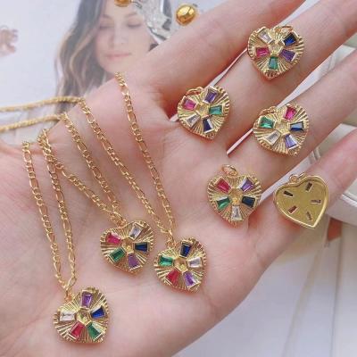 China New Romantic Style Heart Shape Romantic Pendant Set With Multi Gemstone For Necklace Making for sale