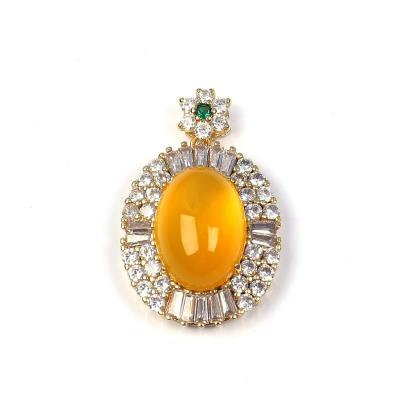 China CLASSIC 18K Gold Inlaid Natural Yellow Zircon Amber Chalcedony Necklace Pendant For Men Jewelry for sale