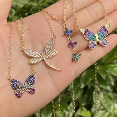 China Fashionable Hot Selling Color Plated Butterfly Insect Charm/Rainbow Dragonfly Pendant Necklaces For Women for sale