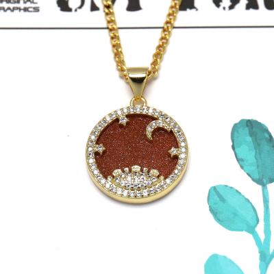 China Trendy hot selling gold zircon pave vast sky theme pendant charms link chain necklace for women for sale