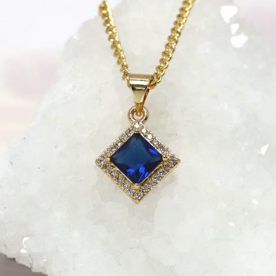 China Fashionable Hot Selling Cubic Zirconia Shiny Crystal Pendant Necklace 24k Gold Plated Brass Link Chain Necklace Jewelry for sale