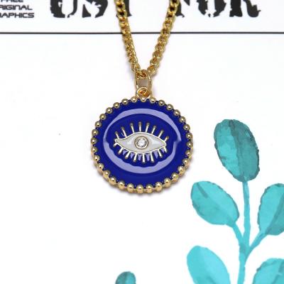 China Trendy Color Eye Rainbow Pendant Necklace 24k Gold Plated Brass Eye Shape Jewelry Pendant Necklaces for sale