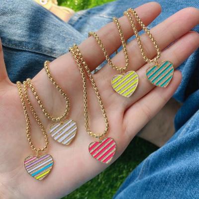 China Rainbow Color Religious Enamel Coated Glitter Brass Jewelry Charm Necklaces Heart Shaped Pendant Choker for sale