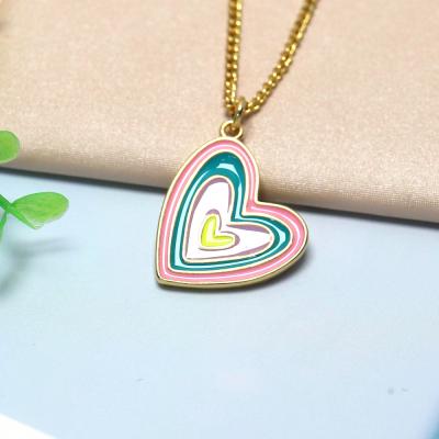 China Trendy Rainbow Color Enamel Coated Heart Shaped Pendant Charms Necklaces Jewelry For Women for sale