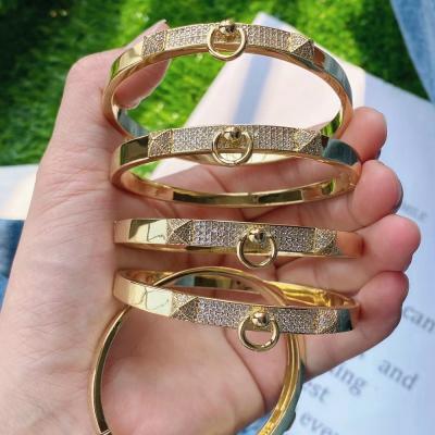 China Wholesale TRENDY Hiphop Iced Out CZ Mens Womens Zircon Bracelet Jewelry Gold Bangles Bracelets for sale