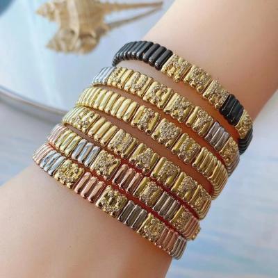 China TRENDY Handmade DIY Alphabet Zircon Letter Initial Jewelry Finding Elastic Rope Bracelet for sale