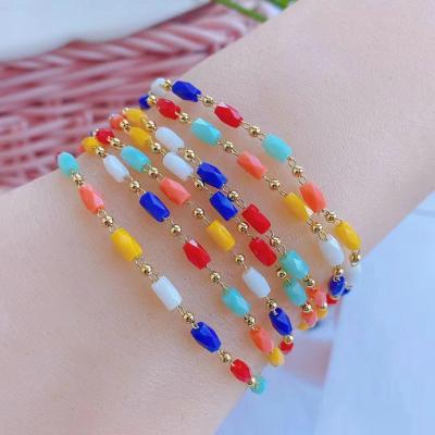 China TRENDY Beaded Brass Colored Gold Plated Gemstone Bracelet For Party for sale