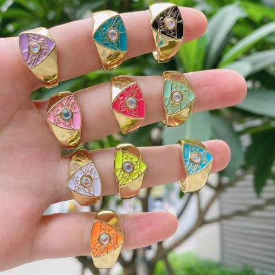 China New Trendy Popular Geometric Bohemia Triangle Vintage Enamel 18K Gold Rings For Women for sale