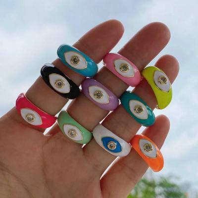 China 2021 Trendy Enamel Evileye Gold Band Tasty Rings Enamel Adjustable Brass Rings for sale