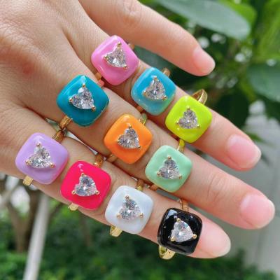 China Trendy Trendy Multi Colors Zircon Enamel Rainbow Rings For Women Heart Zircon Rings Accessories Jewelry Gift For Lady for sale