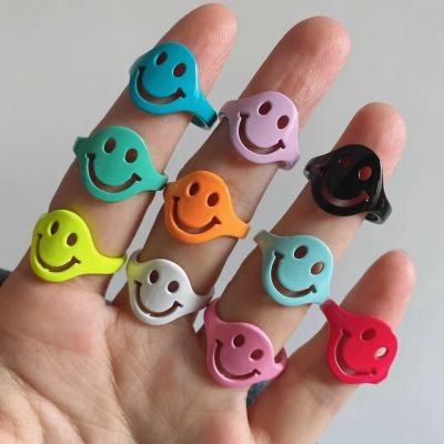 China FASHIONABLE summer hot style happy face rings enamel smile rings smile to face adjustable brass rings for sale