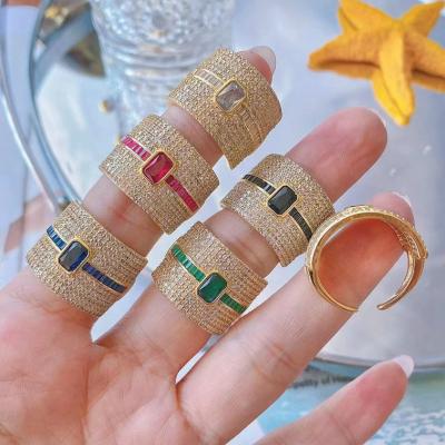 China Trendy Fashionable Brass Rings Adjustable Gold Plated Rings With Colorful Zircon For Men for sale