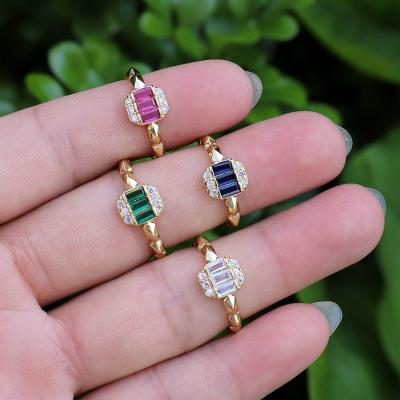 China Fashionable Elegant Adjustable Gold Plated Rings With Multicolor Zircon For Women Gift for sale