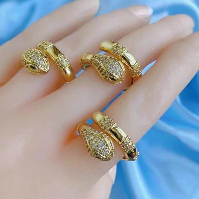 China Fashionable Trendy Adjustable Brass Gold Plated Snake Shape Rings With Zircon For Women Gift for sale