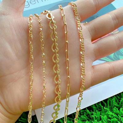 China Brass Handmade Circle Link Texture Oval Chains For DIY Necklace Jewelry Making for sale