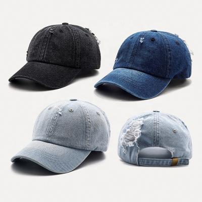 China Vintage Jean Distressed Sports Caps Custom Wholesale COMMON Gorras Fashion Unstructured Hats Washed Jean Dad Hats for sale