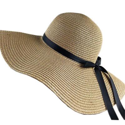 China Wholesale Picture Summer Brim Beach Hat Sunshade Foldable Bowknot Sun Hat Straw Hat For Women Wide for sale