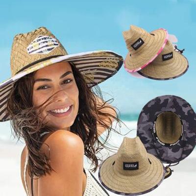 China Wholesale Designer Fashion Summer Spring Logo Lifeguard Straw Beach Hat Custom Image New With Big Wide Brim for sale